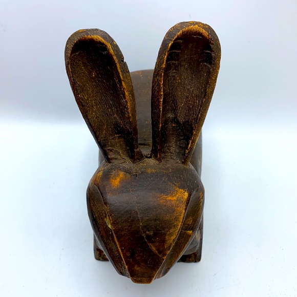 Vintage Handmade Primitive Bunny Rabbit Primitive Rustic Brown Hand Carved Wood - Picture 2 of 13